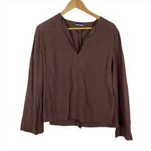 ORWELL Brown Long Sleeve Linen  Blend Top 40
